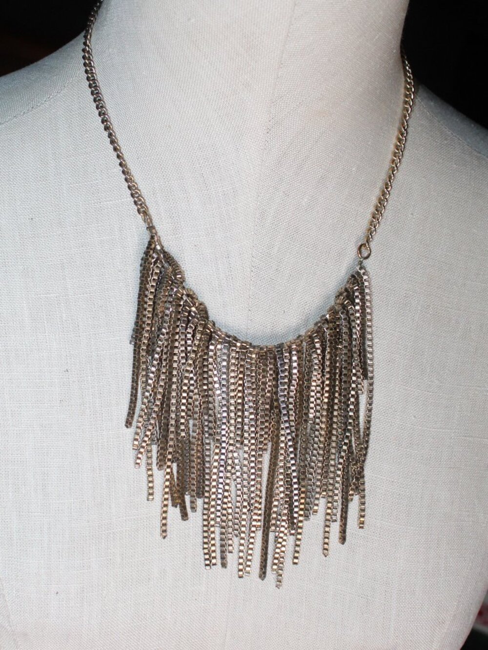 Mika 18" Gold Tone Box Chain Fringe Statement Necklace